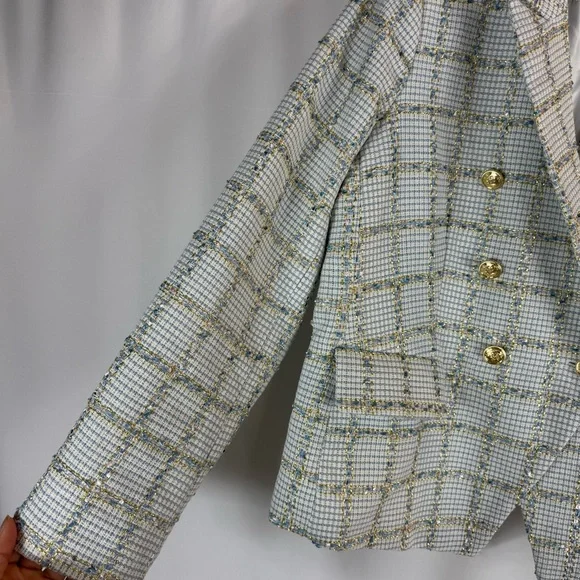 Rachel Zoe tweed blazer size: XL white and blue color With Gold Button - Picture 6 of 13